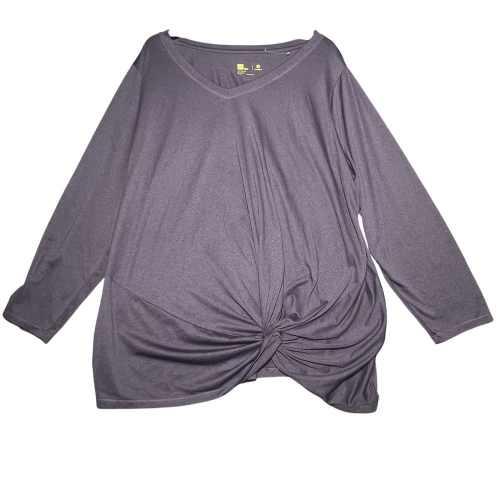 Xersion Women's 2X Purple Long Sleeve V-Neck Activewear Top Front Knot Detail